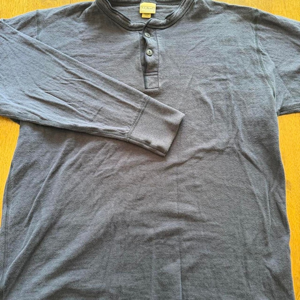 LL Bean Traditional Fit Henley Long Sleeve Shirt Mens XL Reg Navy Blue Thick
